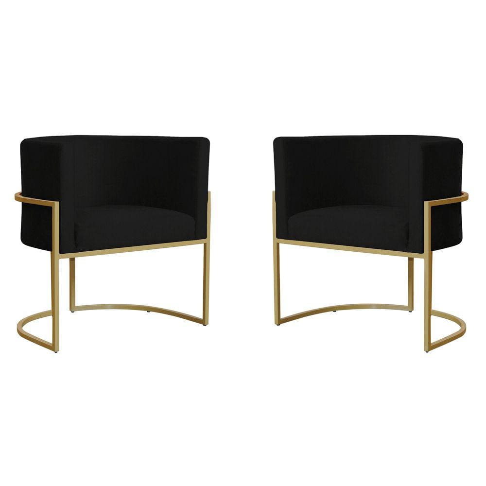 Kit 2 Poltronas Decorativa Sala de Estar Luana Base Gold Suede Preto - Montanaris Decor