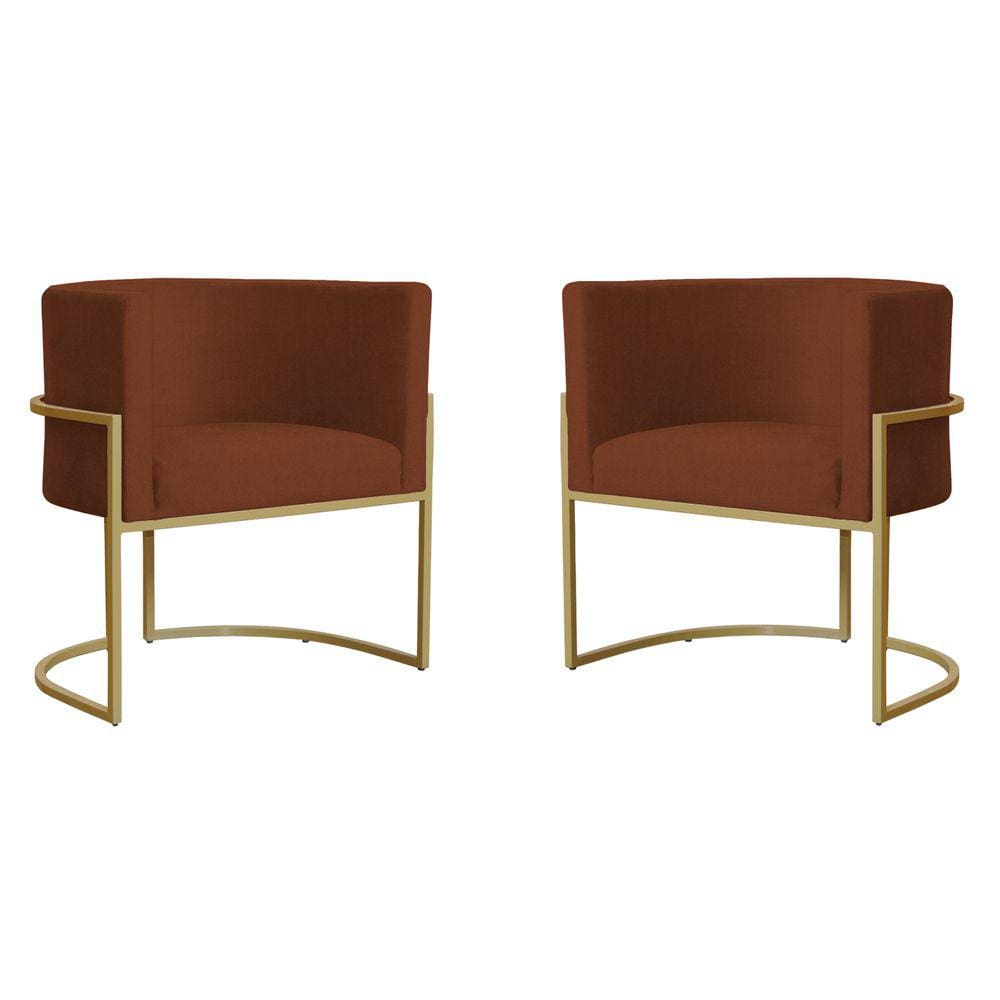 Kit 2 Poltronas Decorativa Sala de Estar Luana Base Gold Suede Terracota - Montanaris Decor