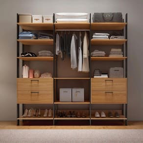 Armário Closet com 4 Gavetas 1 Cabideiro 217X220 Cm 100% MDF Freijó Preto Fosco Dalla Costa
