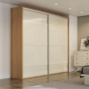Guarda Roupas com 2 Portas de Correr 223cm em 100% MDF  Freijó Off White Dalla Costa