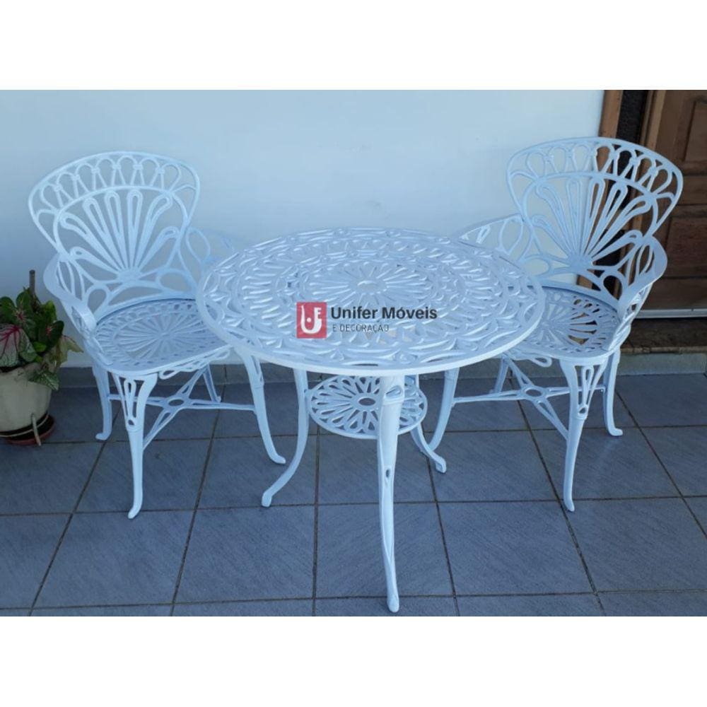 Conjunto de Mesa Para Jardim Primavera com 2 Poltronas em Alumínio Fundido Unifer Móveis