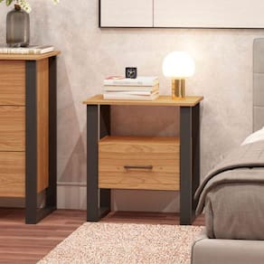 Mesa de Cabeceira Industrial com 1 Gaveta em 100% MDF Freijó Dalla Costa