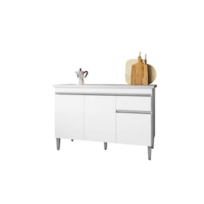 Balcão Cozinha Tatiane 120 cm Sem Tampo 3 Portas 1 Gaveta Bco - AJL Móveis
