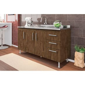 Balcão Armário de Cozinha Nathan 160cm Chocolate S/ Tampo