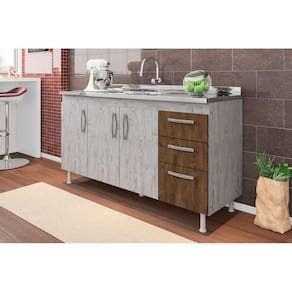 Balcão Gabinete de Pia Nathan 160cm Rústico/Chocolate S/ Tampo