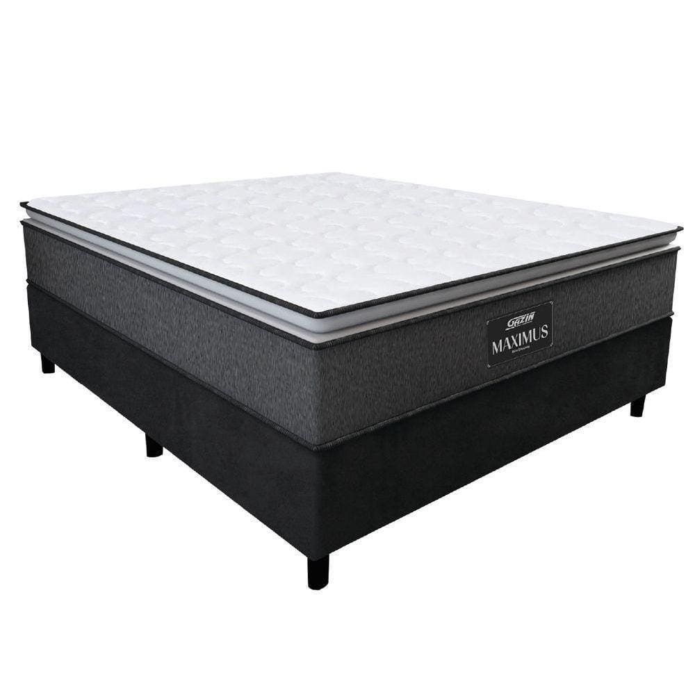Cama Box Casal Colchão Molas Ensacadas 138x188x67cm Cinza / Preto Suporta Até 120kg Cinza / Branco