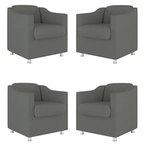 Kit 04 Poltronas Decorativas Sala De Espera Clinica Suede Cor:Cinza