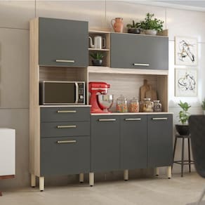 Cozinha Compacta 6 Pts 2 Gavetas Select Avena/grafito Demóbile Avena/grafito