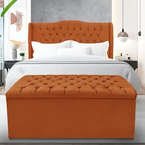 Kit Cabeceira E Calçadeira Baú Dubai Queen 160 Cm - Veludo Terra Cota