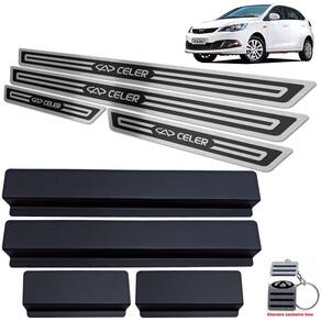 Soleira Aço Inox Chery Celer 2013 a 2018 Preto Alto Relevo