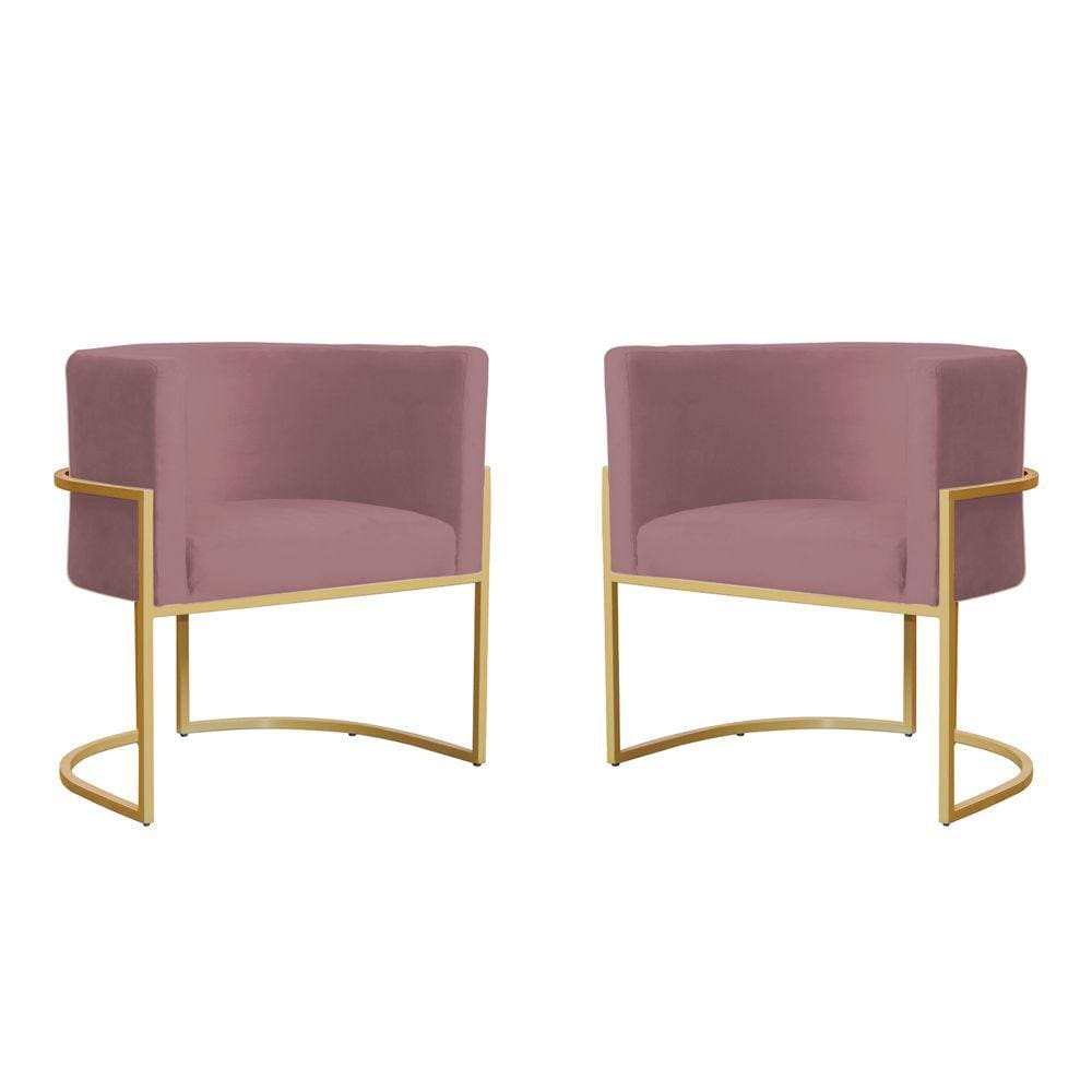 Kit 2 Poltronas Decorativa Sala de Estar Luana Base Gold Veludo Rosê - Montanaris Decor