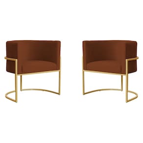 Kit 2 Poltronas Decorativa Sala de Estar Luana Base Gold Veludo Terracota - Montanaris Decor