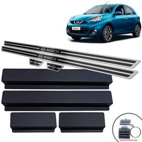 Soleiras Aço Inox Nissan March 2012/2020 Preto Alto Relevo