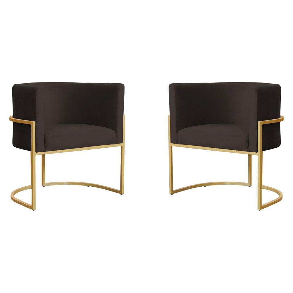 Kit 2 Poltronas Decorativa Sala de Estar Luana Base Gold Veludo Marrom - Montanaris Decor