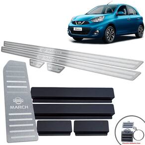 Soleira + Descanso Nissan March 2012/2019 Prata Alto Relevo