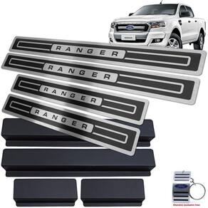 Soleira Aço Inox Ford Ranger 2017 A 2020 Preto Alto Relevo