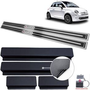 Soleiras Em Aço Inox Fiat 500 Preto Alto Relevo