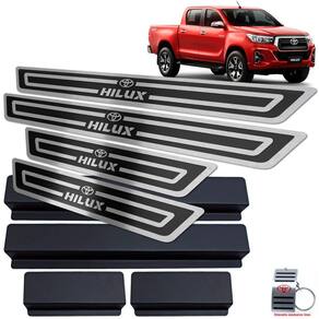Soleiras Em Aço Inox Hilux 2016 A 2019 Preto Alto Relevo