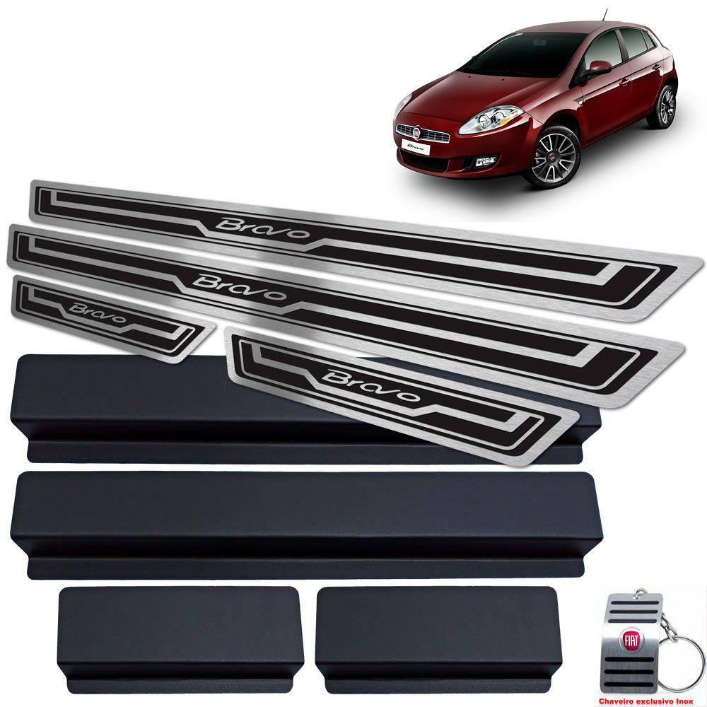 Soleira Em Aço Inox Fiat Bravo 2011 A 2016 Preto Alto Relevo