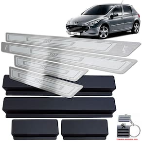 Soleira Em Aço Inox Peugeot 307 Prata Alto Relevo