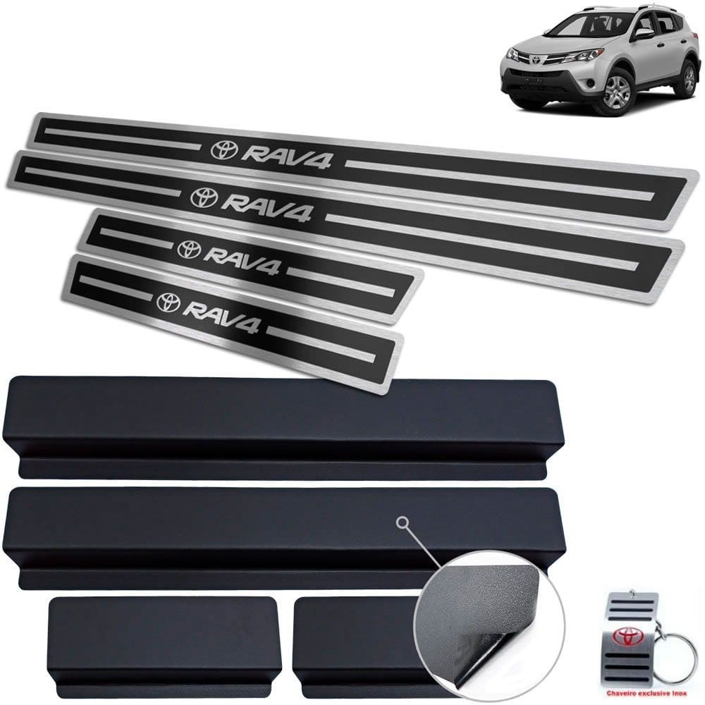 Soleira Em Aço Inox Rav4 2001 A 2012 Preto Alto Relevo