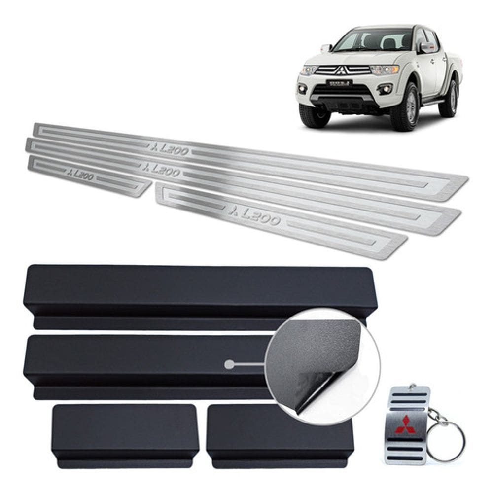 Soleiras Mitsubishi L200 Triton 2008/2017 Prata Alto Relevo