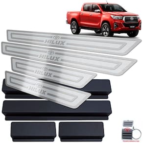 Soleiras Em Aço Inox Hilux 2016 A 2019 Prata Alto Relevo