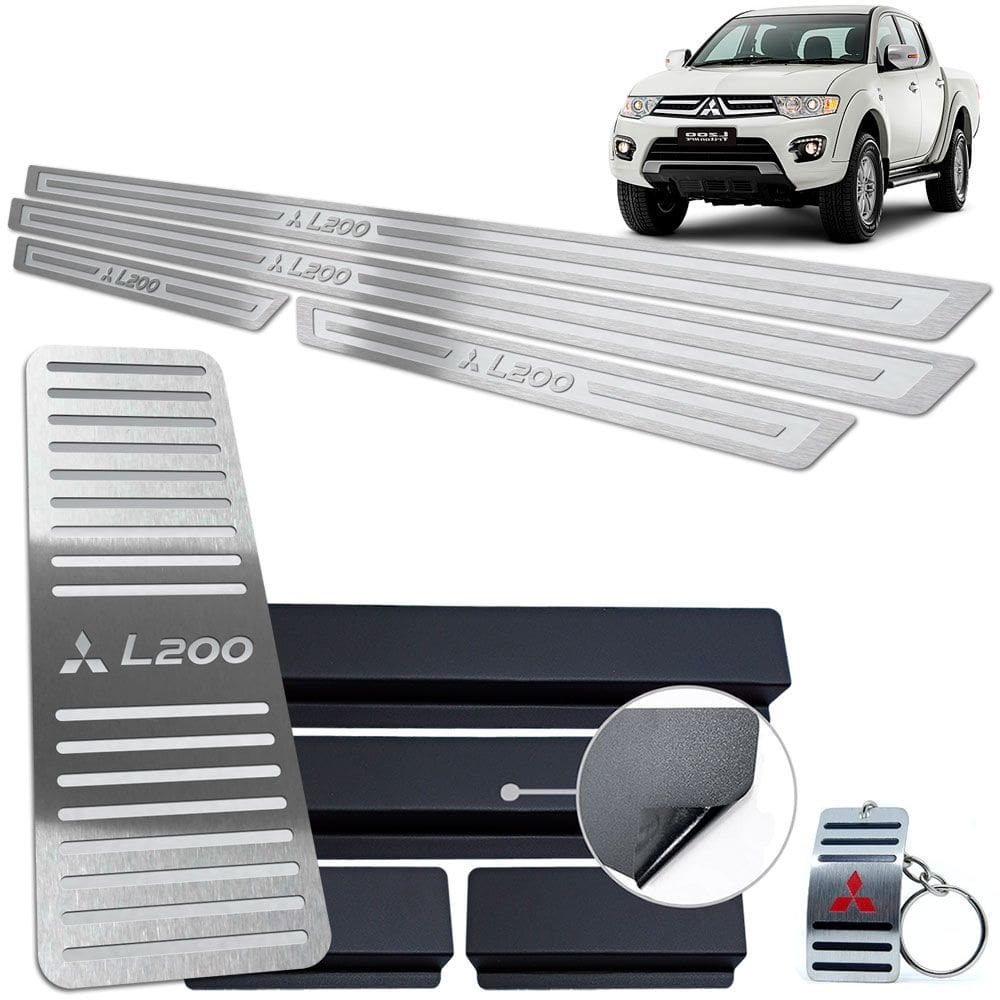 Soleira Com Descanso L200 triton 2008/2017 Prata Alto Relevo