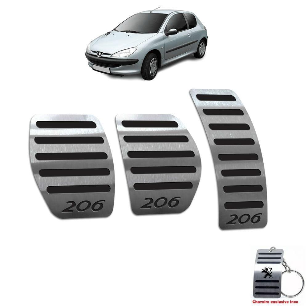 Pedaleiras Aço Inox Peugeot 206 1998/2010 Manual Preto