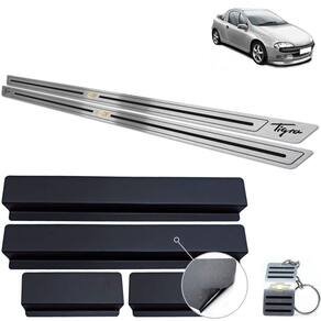 Soleiras Em Aço Inox Chevrolet Tigra Preto Baixo Relevo