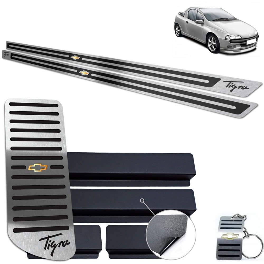 Descanso Soleira Aço Inox Chevrolet Tigra Preto Alto Relevo