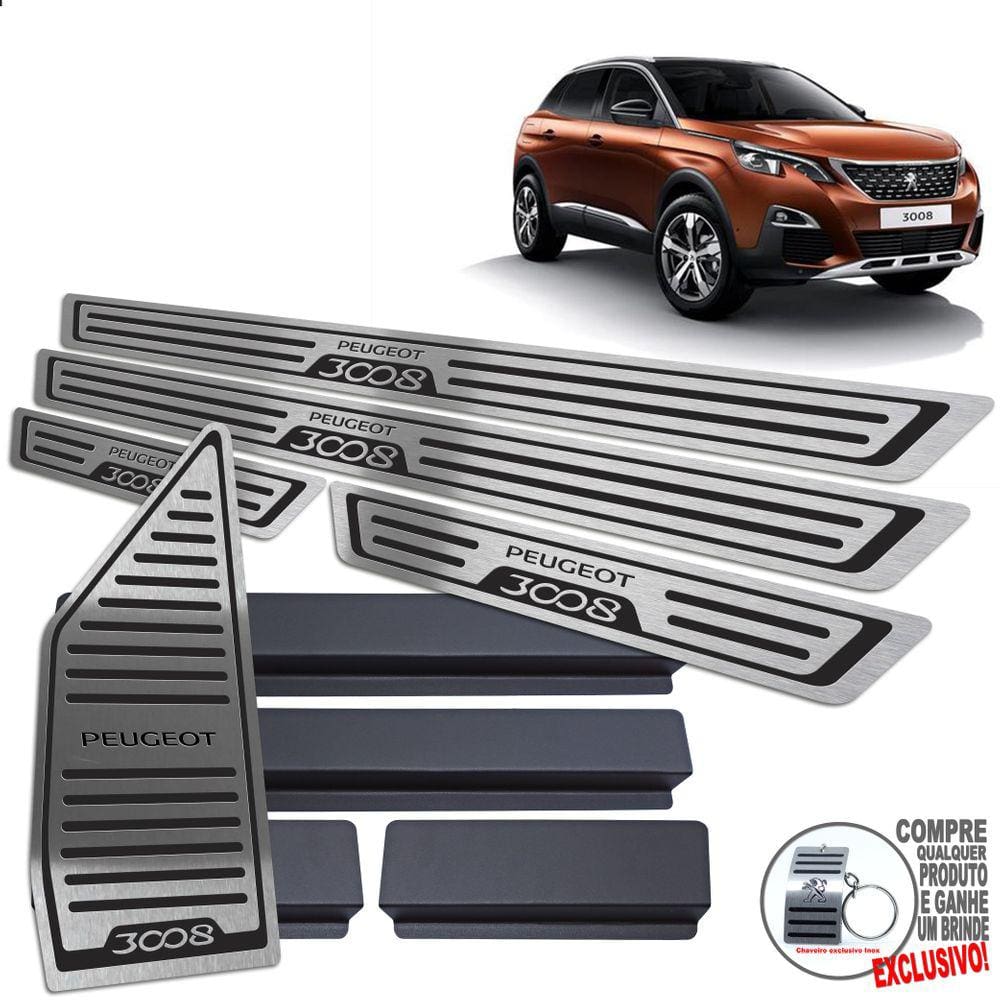 Descanso + Soleira Peugeot 3008 2017/2022 Preto Baixo Relevo