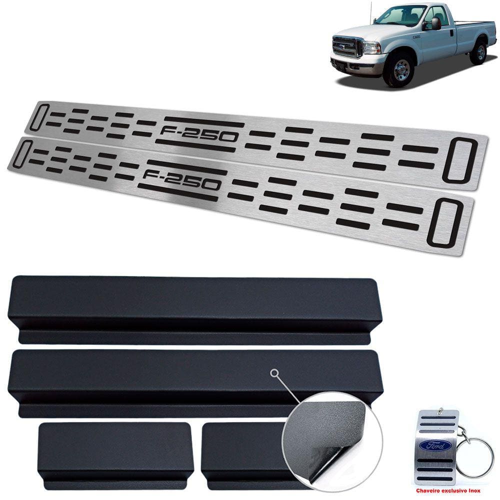 Soleira Ford F250 1999 A 2011 Aço Inox Preto 2 Portas