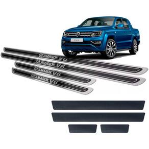 Soleiras Alto Relevo + Vinil Vw Amarok V6 2010/2019 Preto
