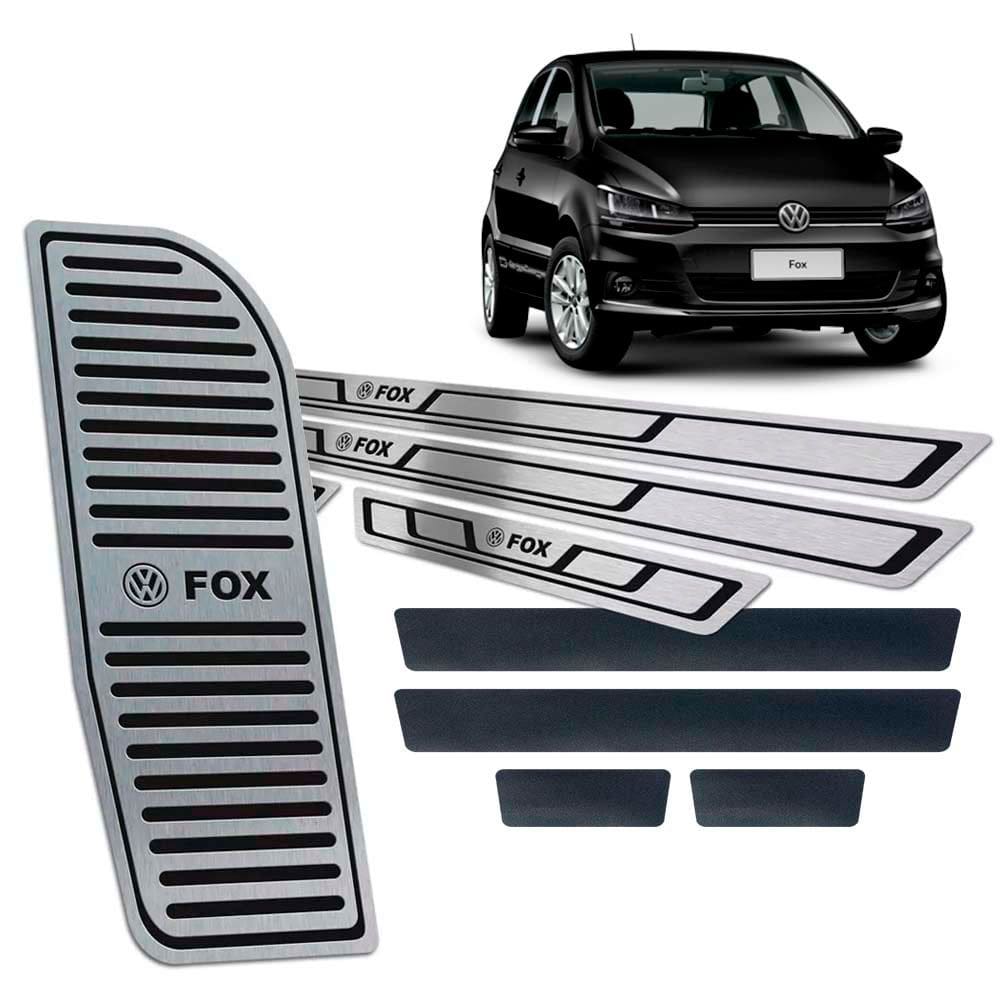 Soleiras Aço Inox + Vinil + Descanso Fox 2014/2020 Preto