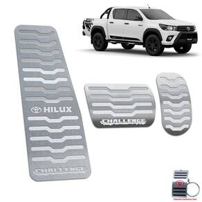 Descanso + Pedaleiras Inox Hilux Challenge 2018 2019 Prata
