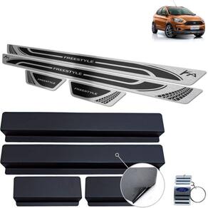 Soleira Aço Inox Ford Ka Freestyle Preto Alto Relevo