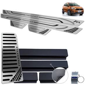Descanso + Soleira Inox Ford Ka Freestyle Preto Baixo Relevo