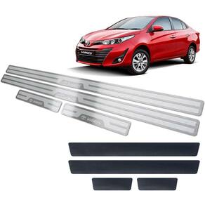 Soleiras Alto Relevo Toyota Yaris 2018 2019 + Vinil Prata