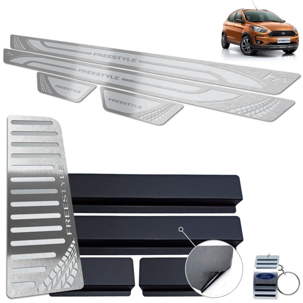 Descanso + Soleira Inox Ford Ka Freestyle Prata Alto Relevo