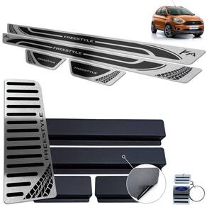 Descanso + Soleira Inox Ford Ka Freestyle Preto Alto Relevo