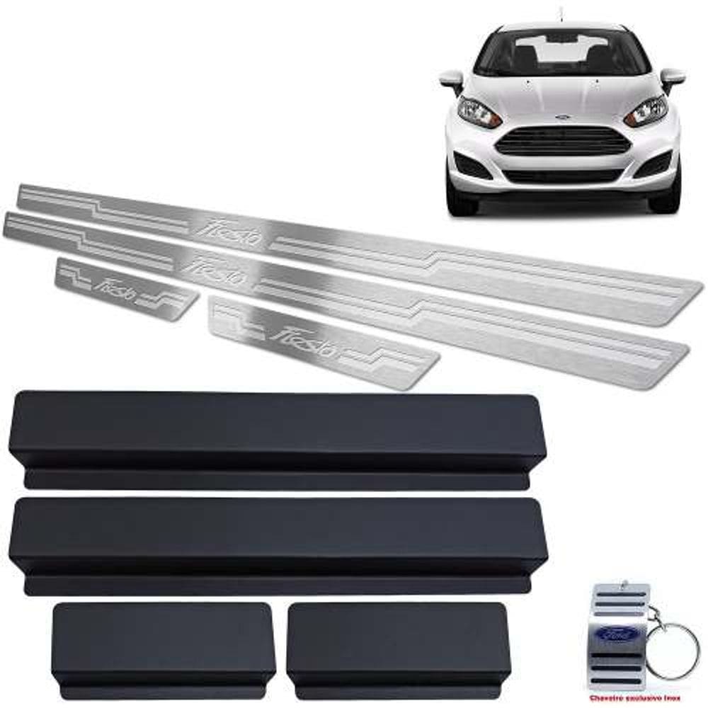 Soleiras Baixo Relevo New Fiesta 2014 a 2019 Com Vinil Prata