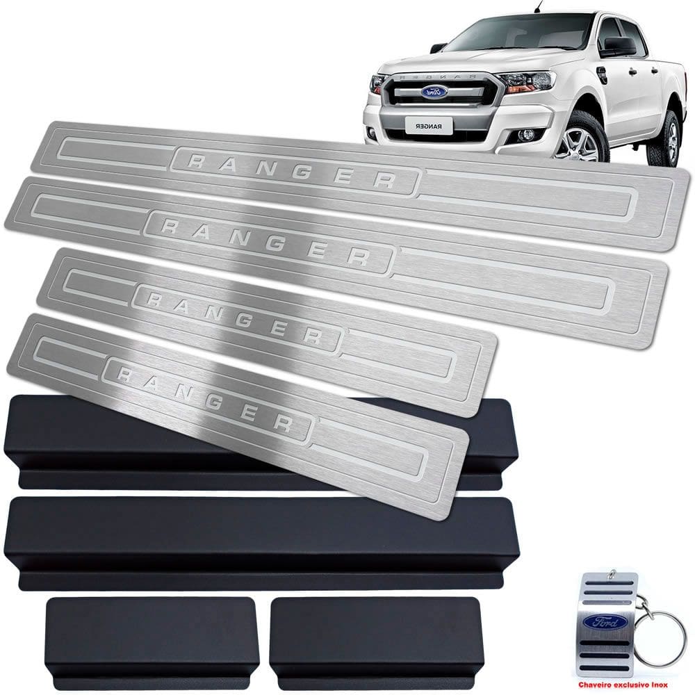 Soleira Aço Inox Ford Ranger 2017 A 2020 Prata Baixo Relevo
