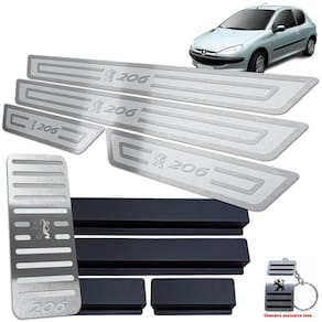 Soleiras + Descanso Peugeot 206 1998/2010 Prata Alto Relevo