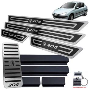 Soleiras + Descanso Peugeot 206 1998/2010 Preto Alto Relevo
