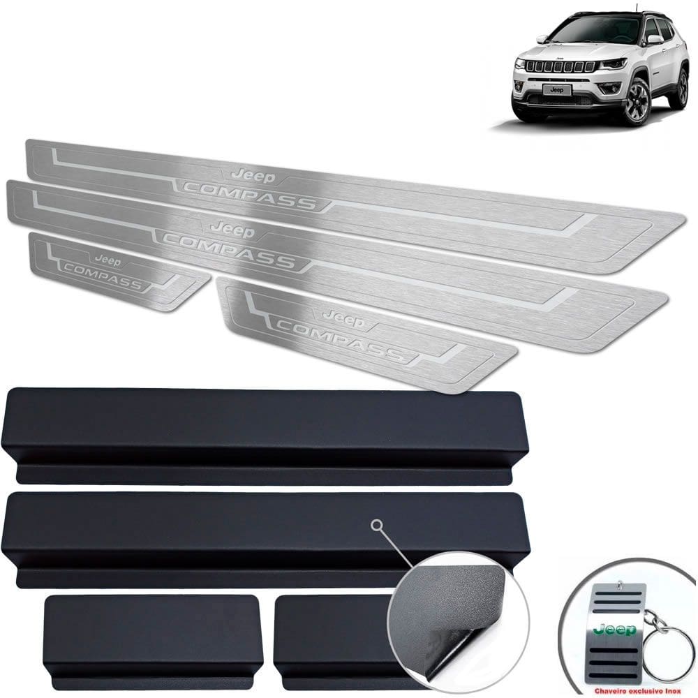 Soleiras Baixo Relevo Com Vinil Jeep Compass 2017/2020 Prata