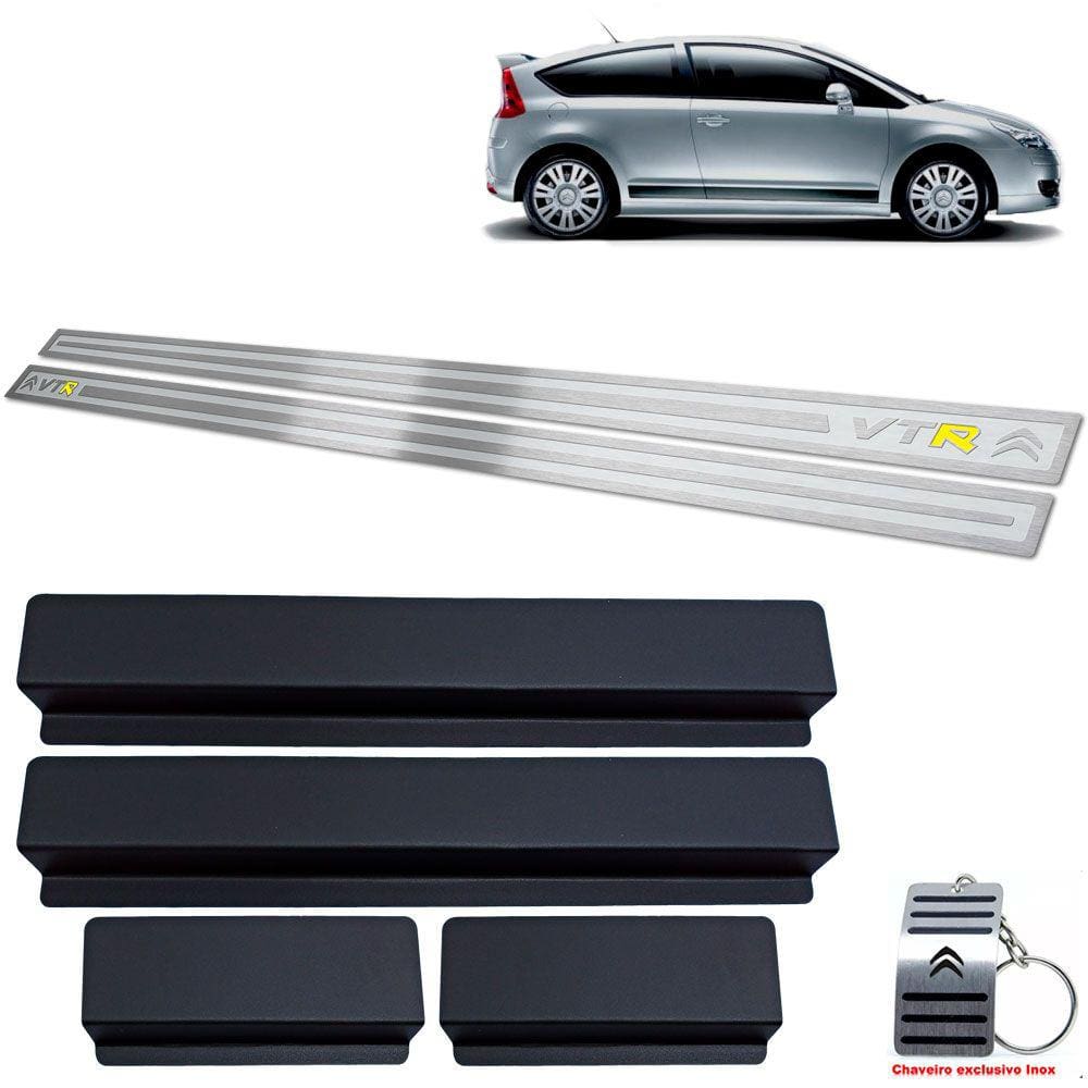 Soleira Inox Citroen C4 Vtr 2005 A 2010 Prata Alto Relevo