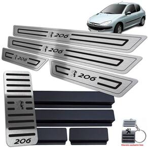 Soleiras + Descanso Peugeot 206 1998/2010 Preto Baixo Relevo