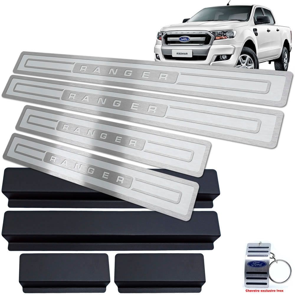 Soleira Aço Inox Ford Ranger 2017 A 2020 Prata Alto Relevo