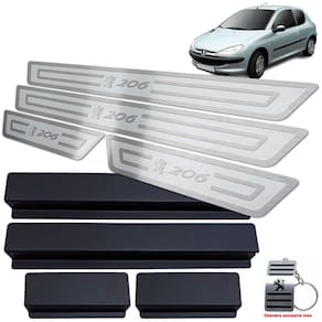 Soleiras Peugeot 206 1998/2010 Prata Alto Relevo Vinil